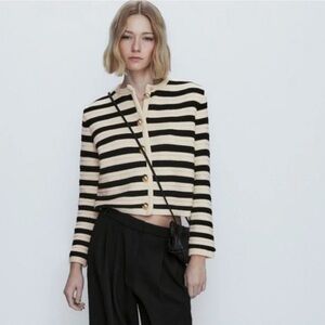 (NWT) Massimo Dutti | Cream and Black Knit Cardigan